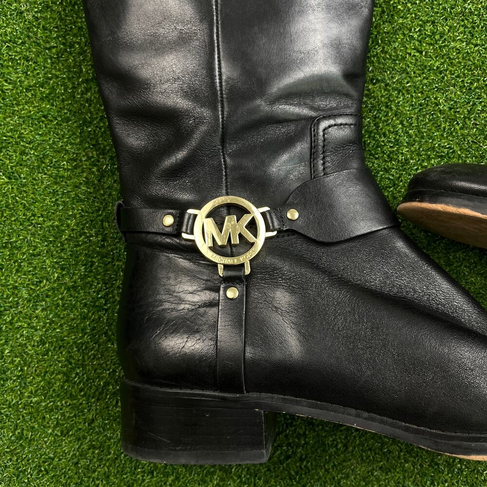 Michael Kors Black Mocha Leather Riding Fulton Harness Boots 10M - Picture 2 of 5